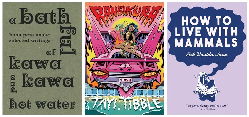 Three gorgeously-designed book covers, wildly different in style, ranging from street-art in hot pink and turquoise to a cover that's all khaki with stylish typeface.