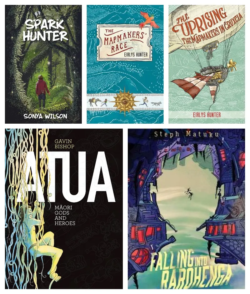 Five covers of junior fiction books, all colourful and eclectic (Images: Supplied)