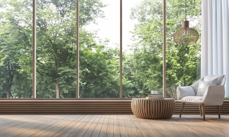 Modern living room with nature view 3d rendering Image