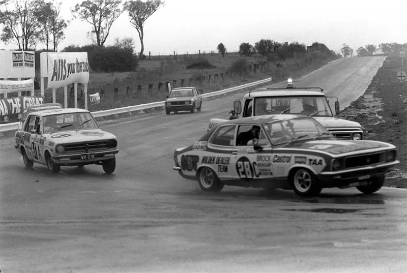 Driver Peter Brock races in the Bathurst 500, which he went on to win, 1 October
