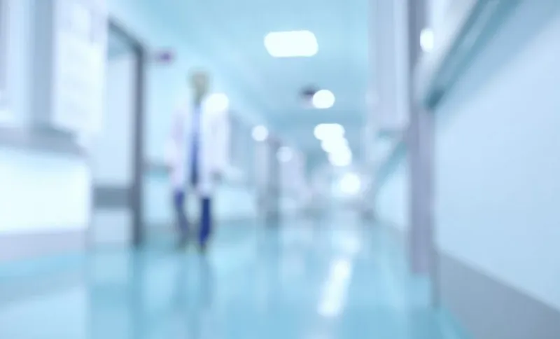 Medical and hospital corridor defocused background with modern laboratory (clinic)