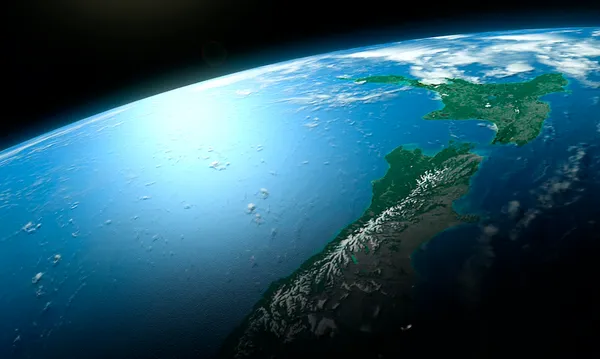New Zealand from space, illustration