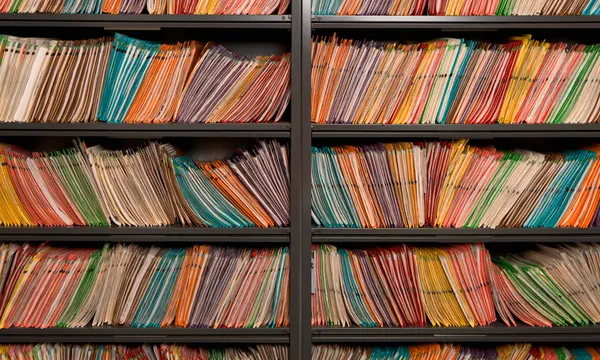 Bookshelves full of folders