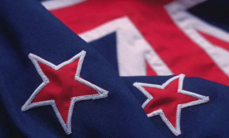 close-up of the flag of New Zealand