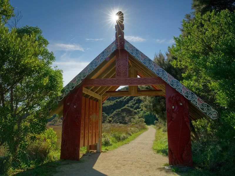 Entrance to the Abel Tasman Coastal Track, Abel Tasman National Park, New Zealand.