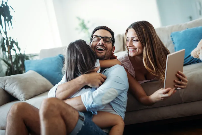 Happy family having fun time at home