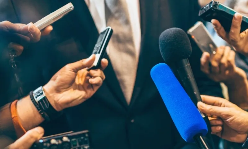Media interview with business person