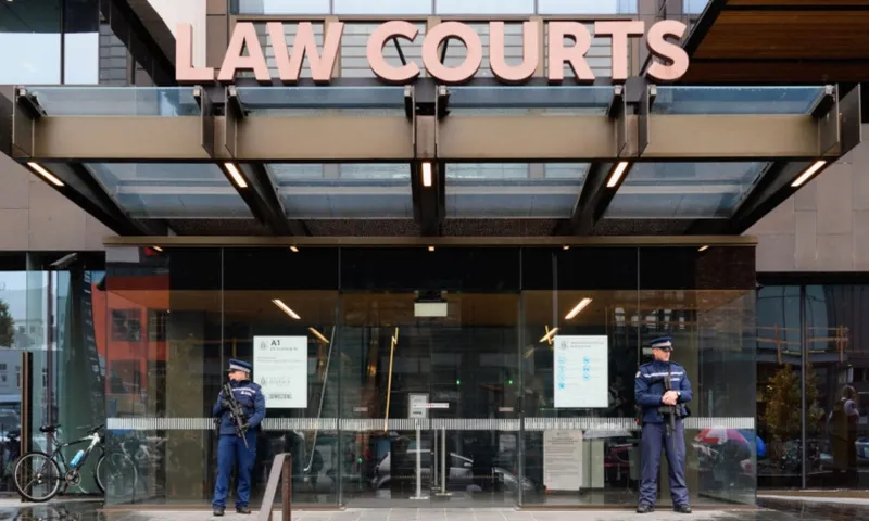 police officers standing outside chch court tarrant trial getty