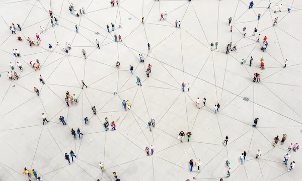 Aerial view of crowd connected by lines