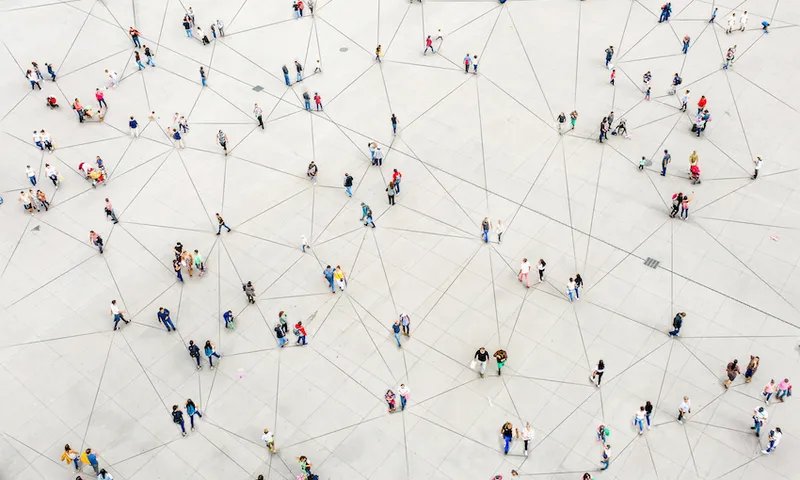 Aerial view of crowd connected by lines