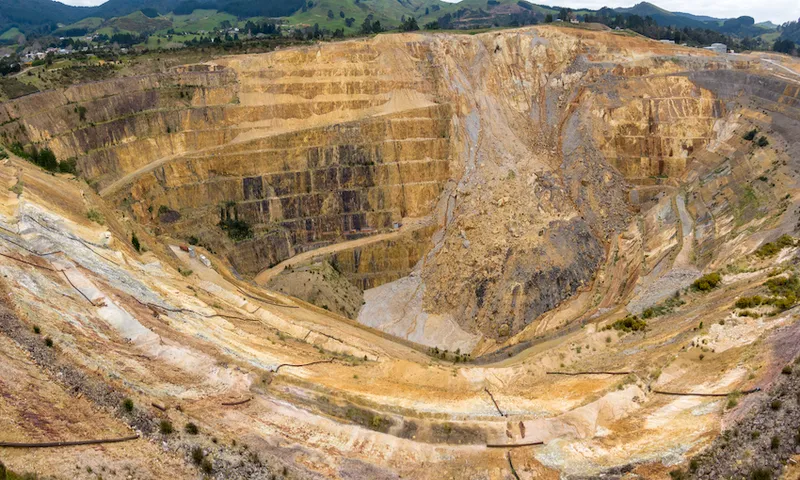 Aerial View Over Martha Open Pit Gold Mine In Waihi, New Zealand