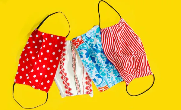 Sewing Home Made Face Masks. Colorful Protective Masks m