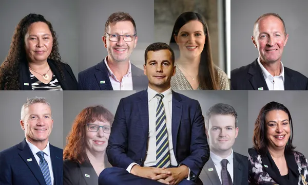 David Seymour surrounded by the top nine Act Party candidates