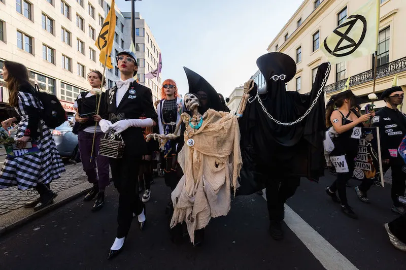 Extinction Rebellion Stage Funeral March for London Fashion Week