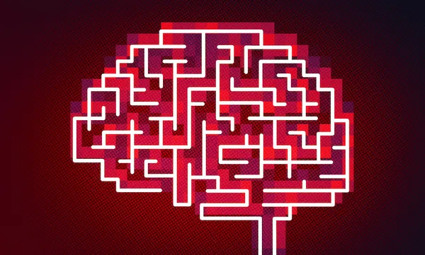 Pixelated brain icon on red
