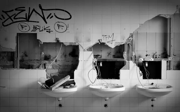 Interior Of Broken Public Rest Room
