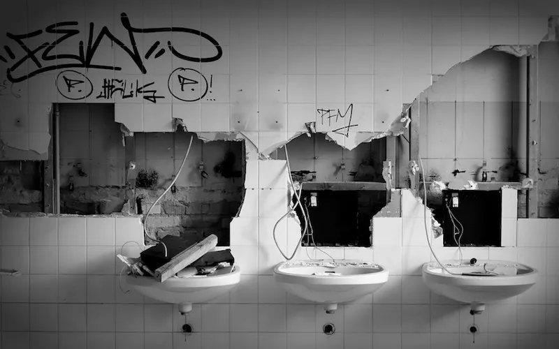 Interior Of Broken Public Rest Room