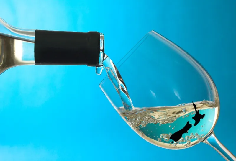 map of nz in wine glass of sauvignon blanc