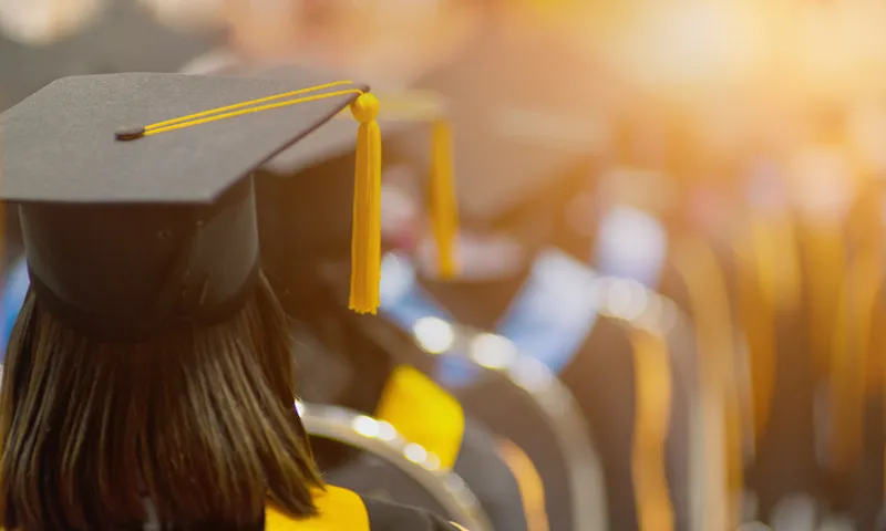 Rear View Of Woman Wearing Mortarboard During Graduation