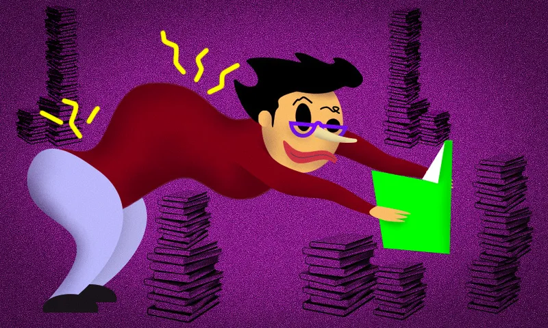 Illustration of person reading book with wonky back