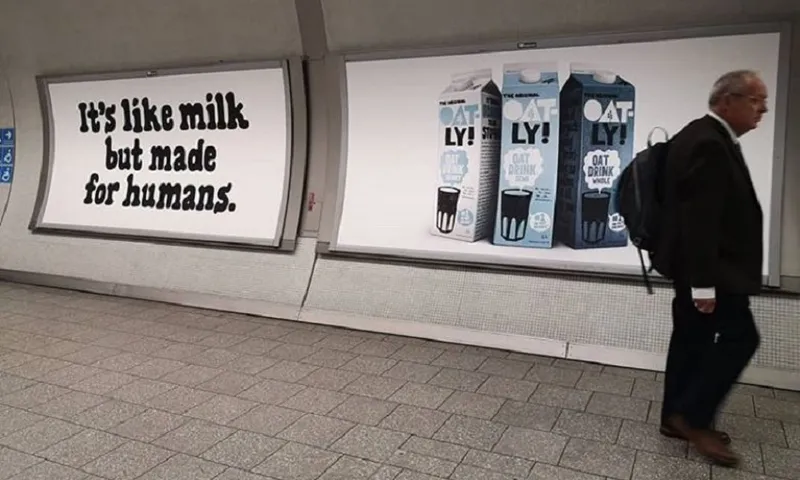 Oatly – a milk-like product created from oats – had this advertising campaign banned in Sweden after pressure from industry groups.