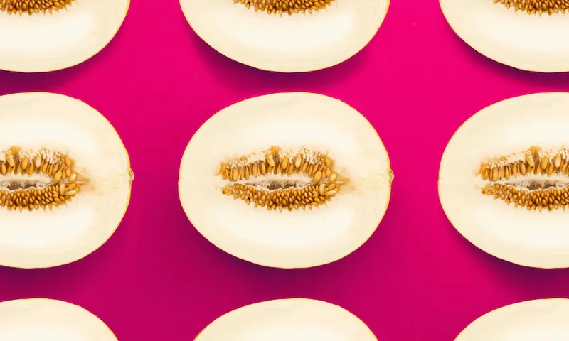 Full Frame Shot Of Half Melons On Pink Background