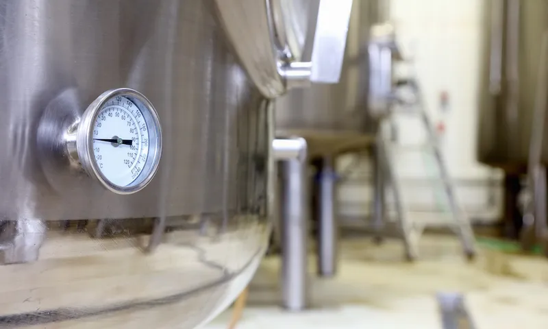 Pressure gauge on brew tank in small scale brewery