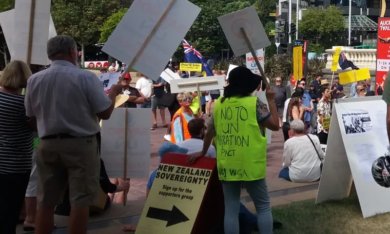 better view from behind speakers stage un migration pact protest Alex Braae