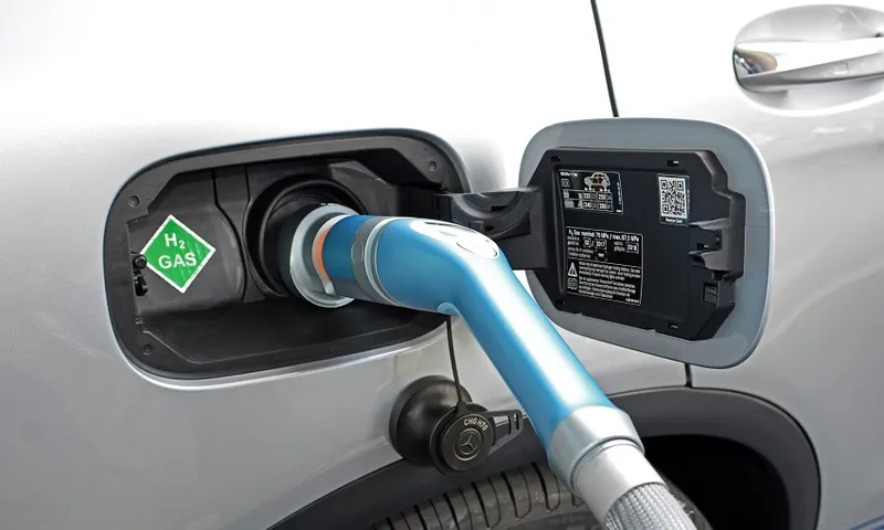 Hydrogen refueling on the hydrogen filling station on the motor show