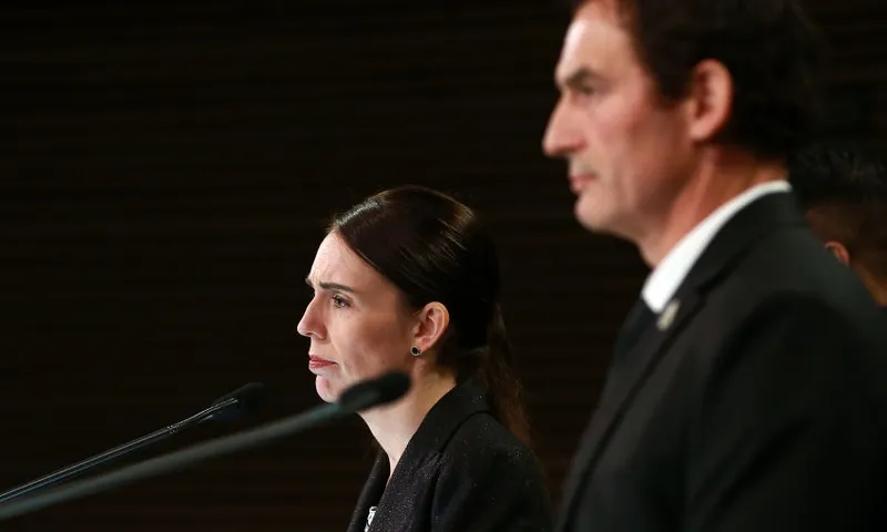 Ardern and Stuart Nash gun announce getty
