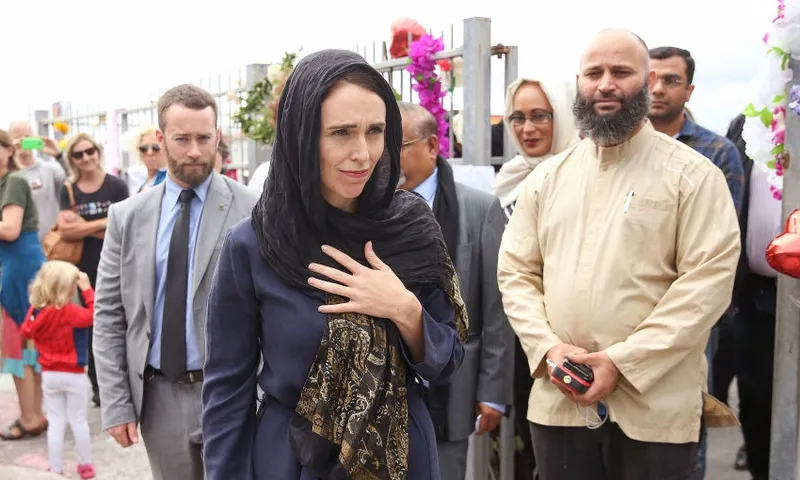 Jacinda Ardern at chch memorial getty