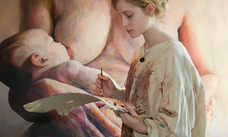 Young woman painting