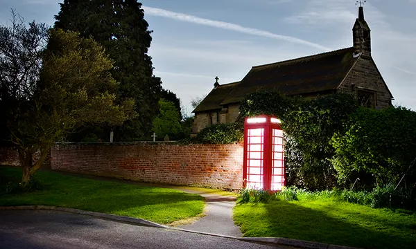 Strange light glowing in English phone box