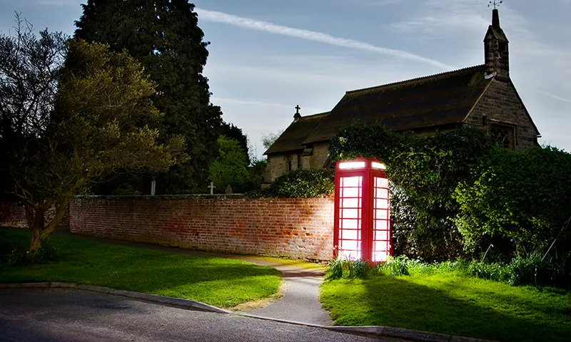 Strange light glowing in English phone box