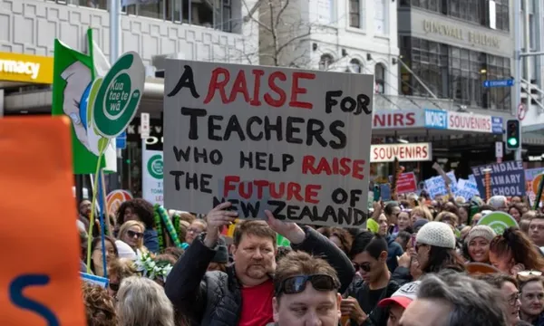 sign at teacher strikes in auckland rnz dan cook