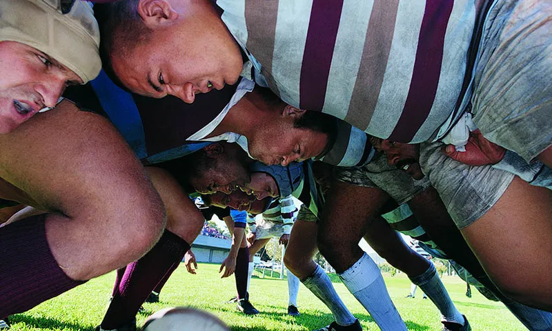 Rugby Union Players in a Scrum