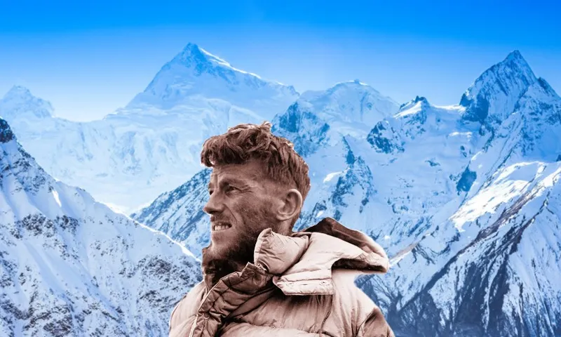 hillary in front of himalayas