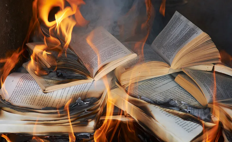 Books burning in fire