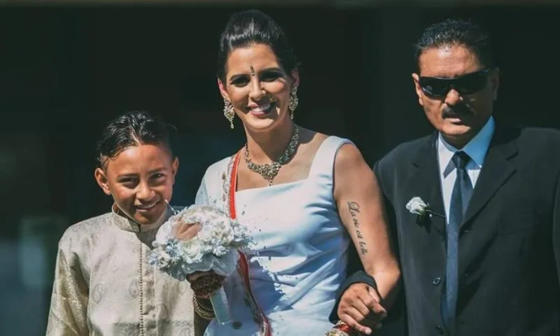 Ravinder Hunia with her father and son supplied
