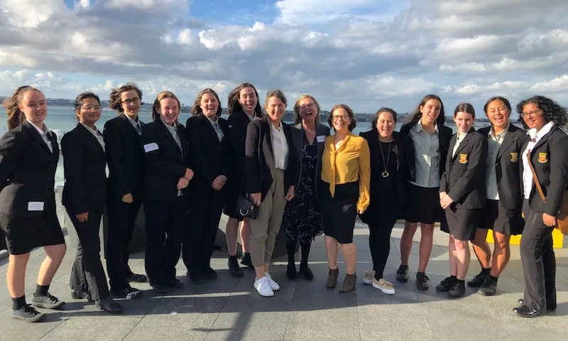 Manurewa High School students with Alexia Hilbertidou (centre). Credit: Ambure Giborees, MHS