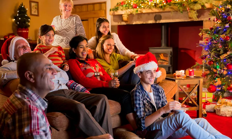 Family Watching Christmas Television