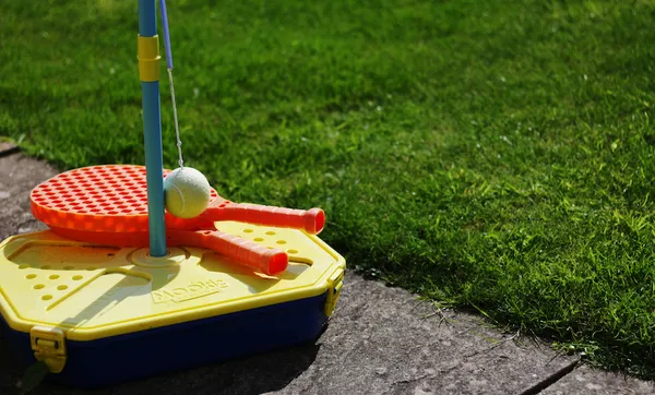 High Angle View Of Tether Ball On Footpath In Back Yard