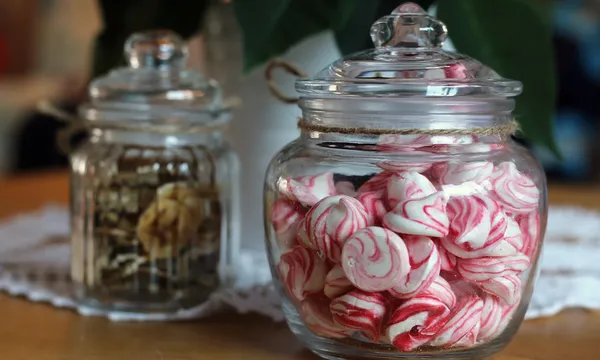 Glass Jars Including Homemade Small Meringues and Fried Bananas – Lovely Christmas Gift Idea!