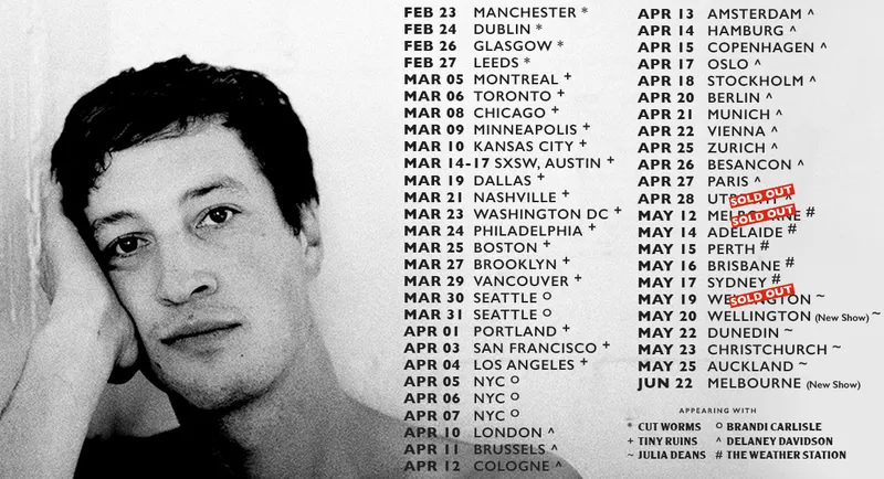 Marlon Williams tour 2018 supported by Tiny Ruins in North America and Delaney Davidson in the UK and Europe