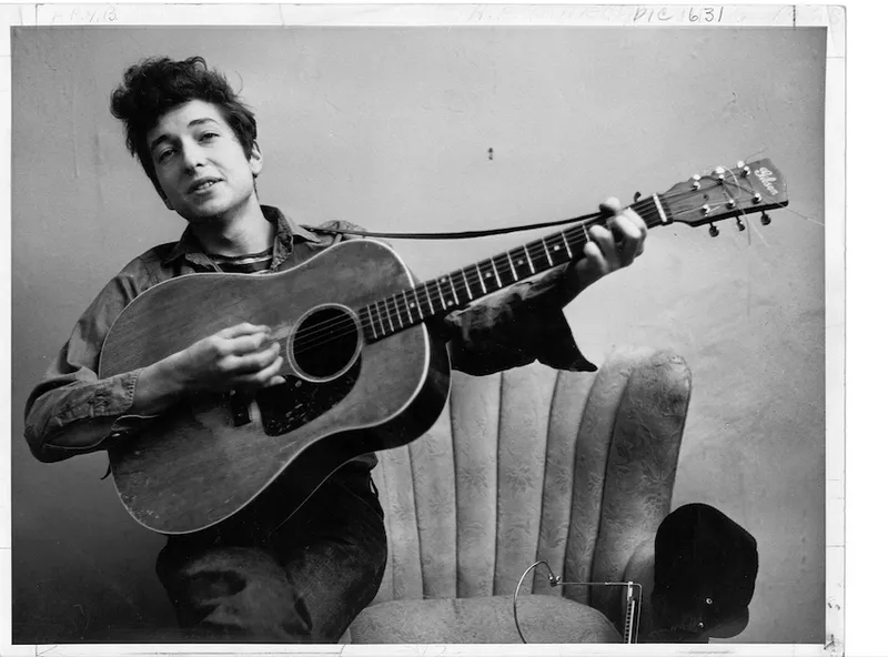 Bob Dylan Portrait With Acoustic Guitar