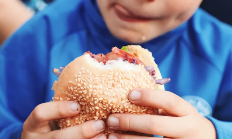 Midsection Of Boy Holding Burger