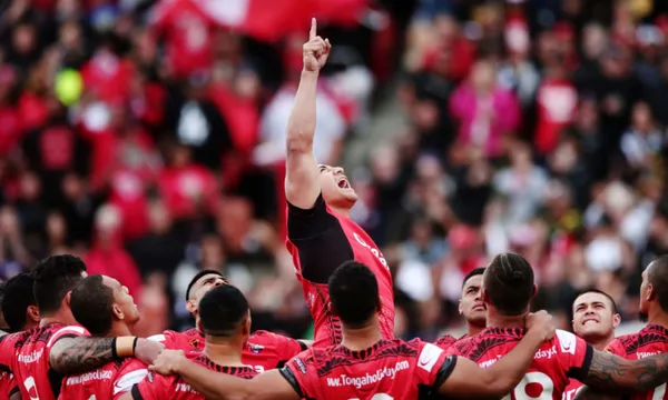 Jason Taumalolo leading Sipi Tau Tonga Rugby League Getty