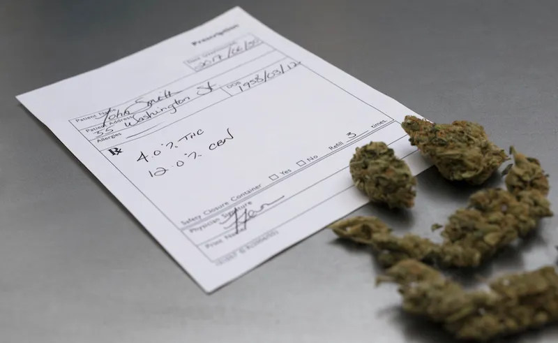 Medical marijuana prescription and buds