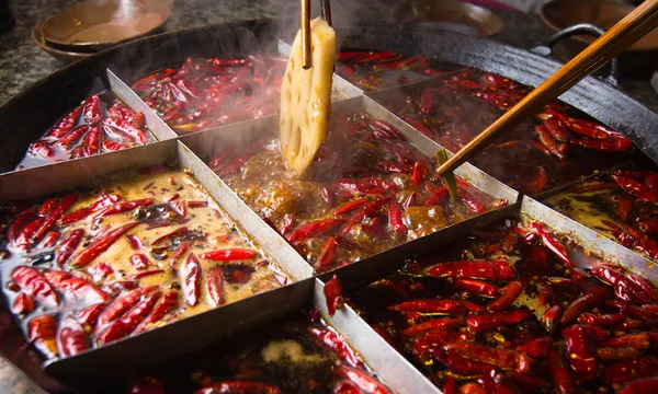 Large pot filled with hot peppers