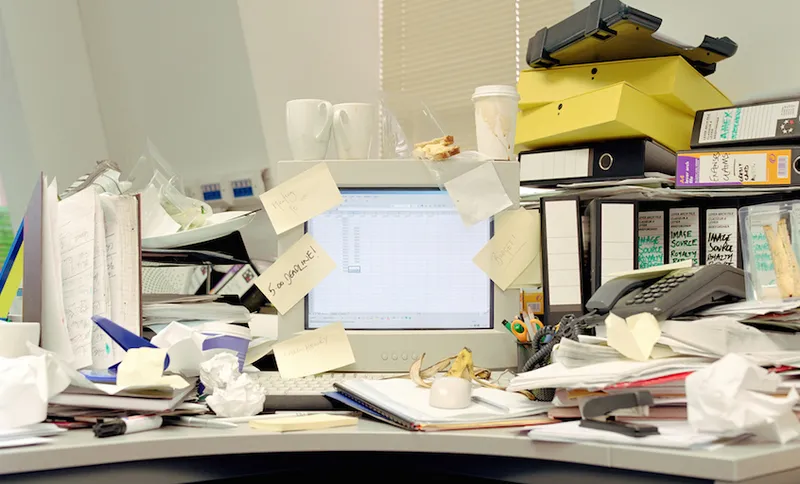 Messy office desk